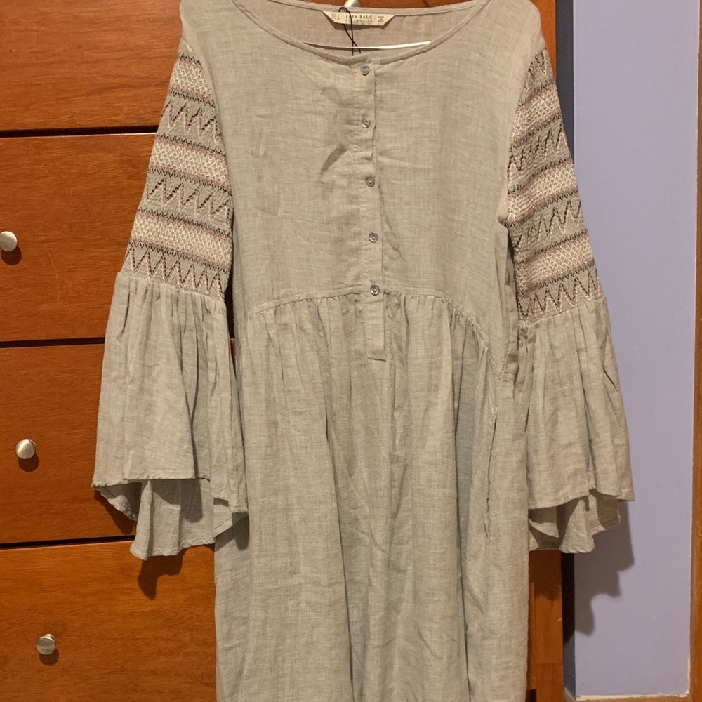 Zara Gray Long Sleeve Boho Dress